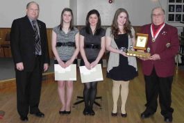 The 2011 Knights of Columbus Fourth Degree Semi-final Regional High School Speaking Contest was recently held. From left: Sir Knight Baden Clouter, speak-off Chairman; Andrea Bennett, 2nd runner up; Kelsey King, 1st runner up; Megan Elliott, winner;...