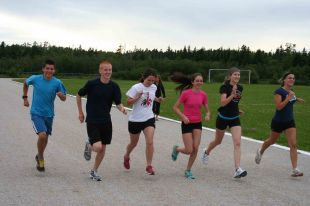 Local athletes practicing for the 2011 Legion Canadian Youth Track and Field Championships: Jesse Byrne, Michael Gilbert, Abigail Penton, Jillian Forsey, Rita Jane St. Croix and Alysha Chaulk. - Christopher Vaughan photo